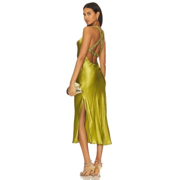 Rays for Days Estie Satin Midi Dress Bay Leaf Womens Size Large - Picture 1 of 9